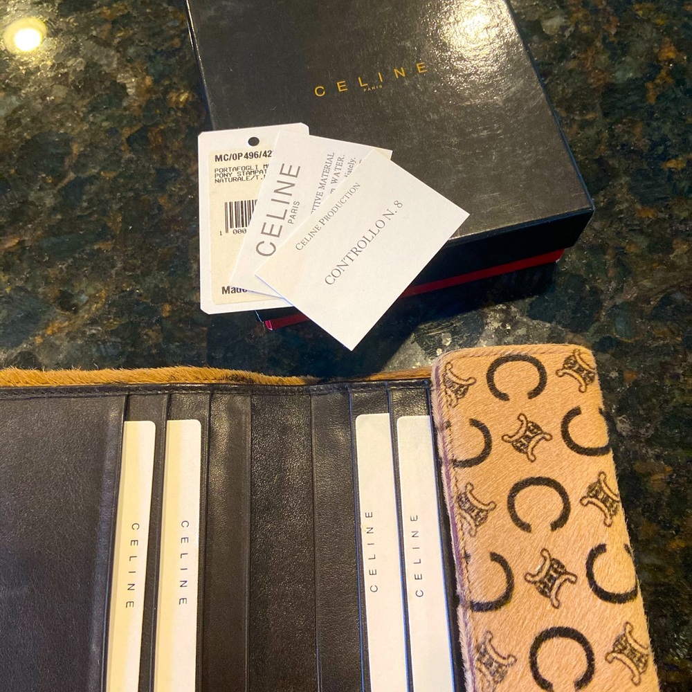 Celine Tan Wallet with Iconic Logo Pattern